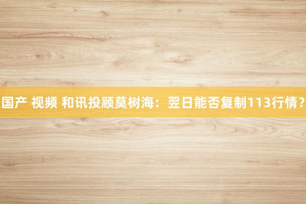 国产 视频 和讯投顾莫树海：翌日能否复制113行情？